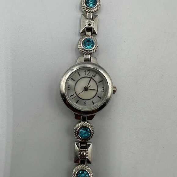 3 for $30 Rhinestone Band Watch Women Silver Blue Mother of Pearl Dial Works - Picture 4 of 16